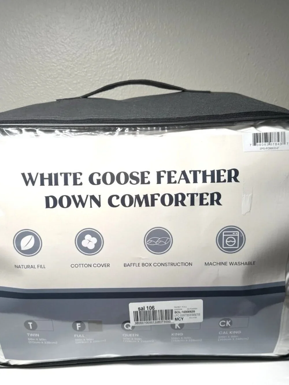 Puredown All Season White Goose Down Comforter 500 TC Cotton Baffle Box Duvet In